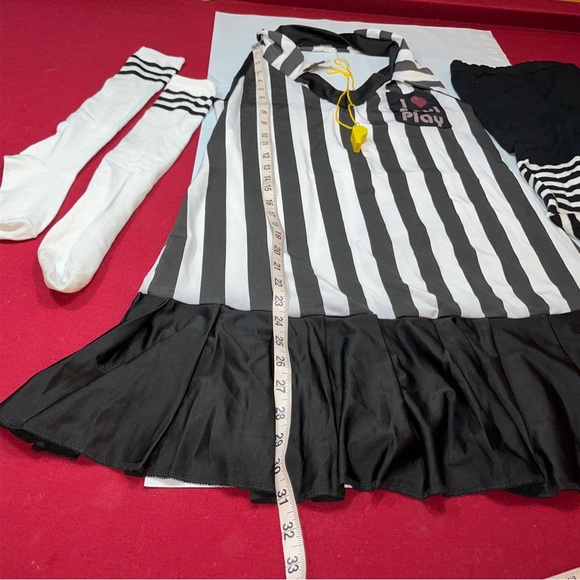 FOUL PLAY Sexy SPORTS REF DRESS REFEREE UMPIRE Black White Socks Tights, Whistle - Picture 6 of 16